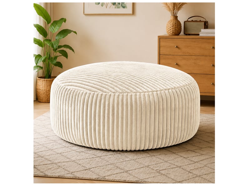  Fauteuil pouf rond avec mousse à mémoire de forme pour adultes et adolescents en velours côtelé blanc  - Conforama B