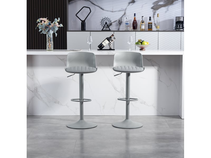  Tabourets de bar 43x45x87 cm lot de 2, pivotants 360°, hauteur réglable, dossier ergonomique, repose-pieds, métal, gris  - Conforama D