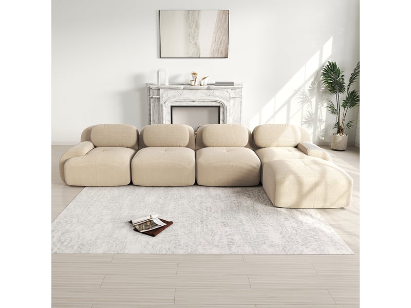 Canapé d'angle 4 places avec méridienne, beige, 388 x 178 x 70 cm Fay Lum - Conforama B