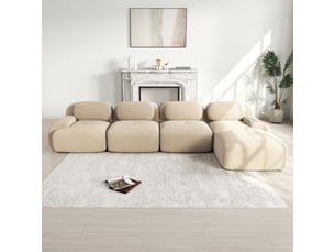 Canapé d'angle 4 places avec méridienne, beige, 388 x 178 x 70 cm