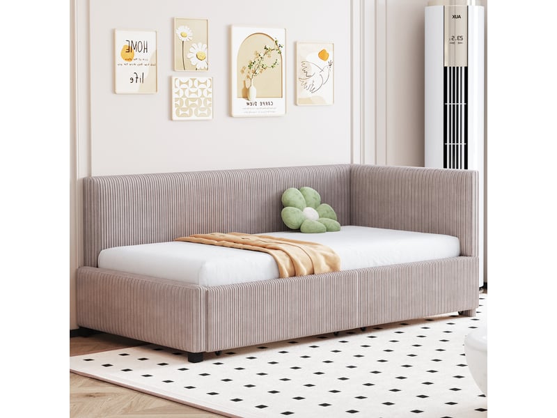  Lit convertible rembourré en velours gris 90x200 cm  - Conforama D