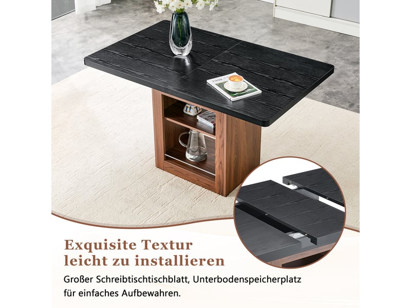 Table à manger extensible,130x80x75,5 cm,avec rangement,mdf,noir effet bois - Conforama D
