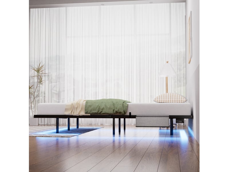  Lit flottant métal, 160x200 cm, mobilier de chambre, avec led intégrée, charge, matelas non inclus, métal, coloris noir  - Conforama D