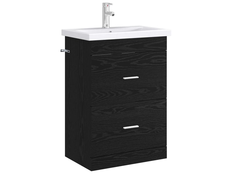  Meuble sous lavabo de salle de bain, commode chêne noir shl319  - Conforama C