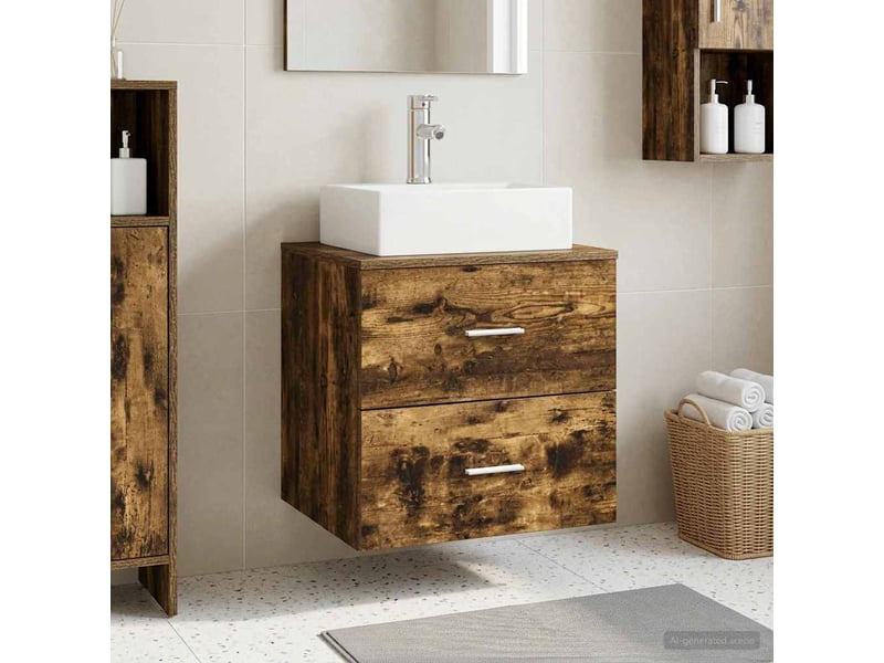  Vanité de lavabo mural, meuble de rangement chêne fumé 49.5x41x62.5 cm shl4196  - Conforama B