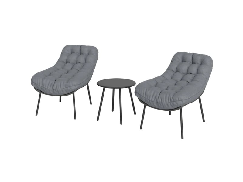 Salon de jardin 2 places 66x99x73 cm – gris – 2 fauteuils, table ronde et coussins épais 15 cm extérieur - Conforama A