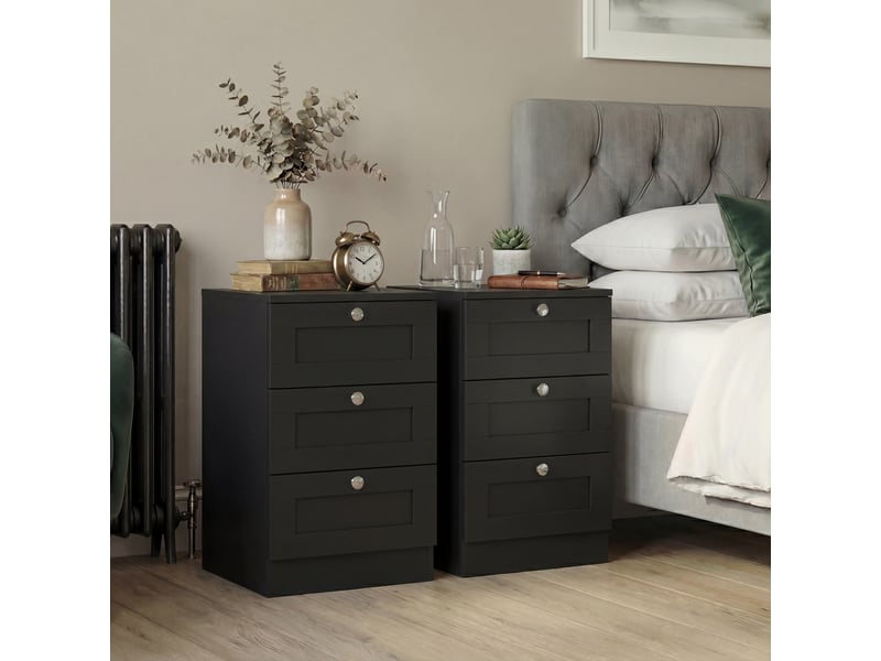  Table de chevet altino 3 tiroirs, commode de nuit, chambre, set de 2, 62x40x36cm, noir 3332179 - Conforama B