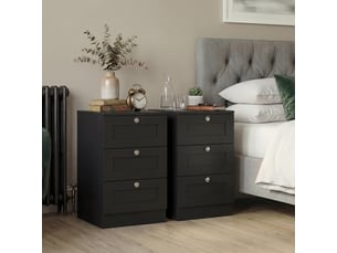 Table de chevet altino 3 tiroirs, commode de nuit, chambre, set de 2, 62x40x36cm, noir