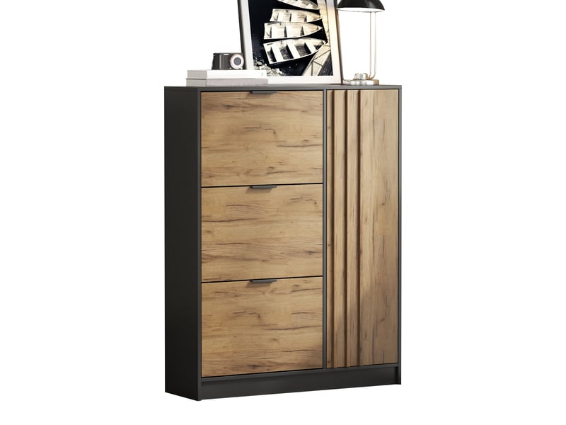  Meuble à chaussures en mdf, 3 abattants et 1 porte, capacité jusqu'à 12 paires, 100 x 30 x 130 cm, pour entrée étroite  - Conforama A