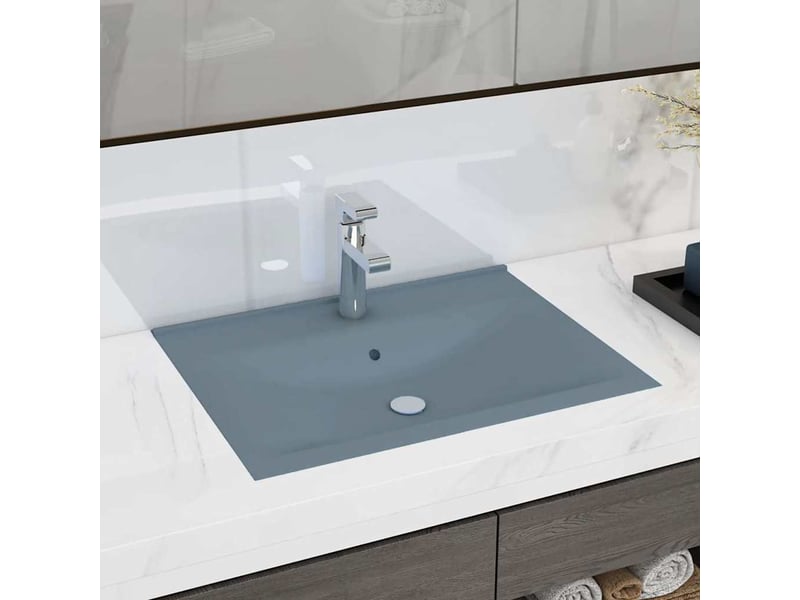  Lavabo de bain, vasque à poser avec trou de robinet bleu clair mat 60x46 cm céramique cf65630  - Conforama B