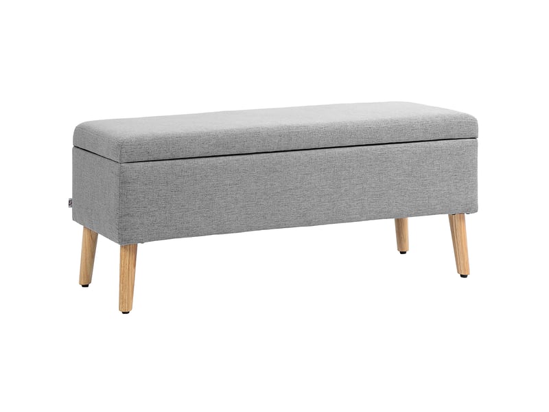  Banc coffre 110x39x45 cm, banc de lit moderne, pieds en bois, rectangulaire, chambre et salon, polyester, gris clair  - Conforama A