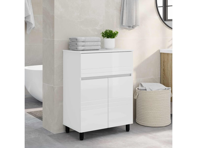  Unité de vanité de salle de bain, meuble de rangement blanc brillant 60x35x80 cm  - Conforama B