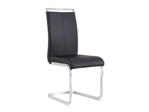 Lot de 4 chaises luge en similicuir noir, piétement en métal chromé