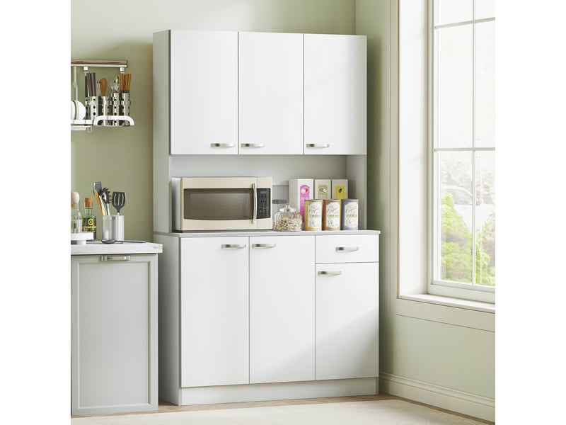  Buffet de cuisine moderne avec tiroirs et placards, en bois, 101 x 39 x 180 cm, blanc et gris  - Conforama B