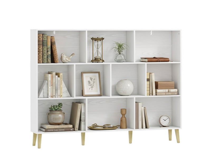  Bibliothèque à 3 niveaux moderne 140 x 24 x 107 cm effet bois blanc  - Conforama A