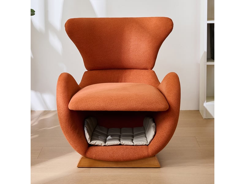  Fauteuil lounge avec niche intégrée, tissu et bois rouge brique  - Conforama D