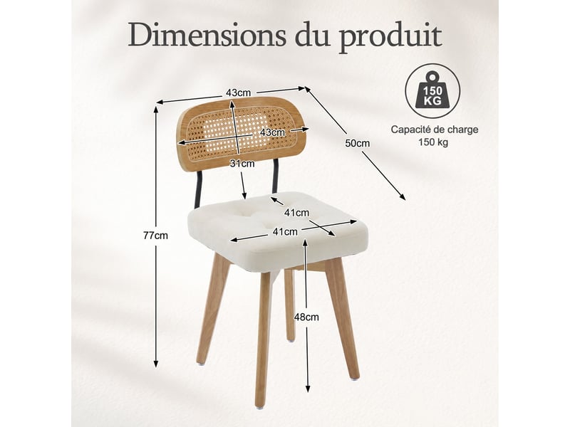 Lot de 2 chaises pivotantes 360° rotin et chenille beige, h77 cm Fay Lum - Conforama C