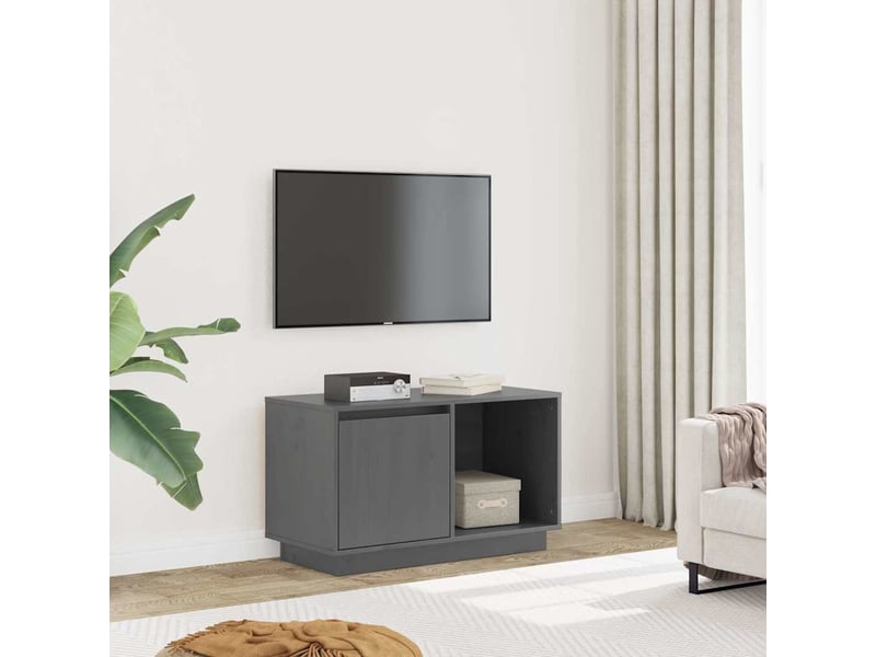  Meuble tv - banc tv - meuble de rangement gris 74x35x44 cm bois de pin massif  - Conforama B