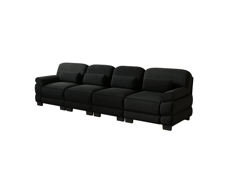  Canapé modulable 4 places, tissu cord doux et agréable, coussins lombaires, salon, connecteurs pour structure stable, noir  - Conforama A