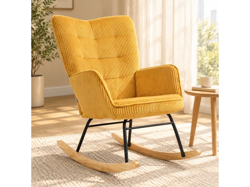  Fauteuil à bascule modenvie jaune avec accoudoirs en acier et bois de hêtre  - Conforama B