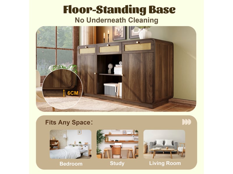  Buffet et enfilade avec 3 tiroirs, 2 portes, 2 niches et étagères réglables pour salon en mdf 120×40×85 cm noyer  - Conforama E