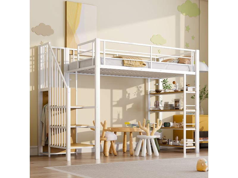  Lit mezzanine 90x200cm coloris blanc métal lit enfant blanc - Conforama B