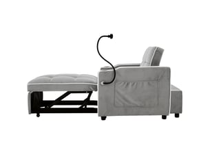 Fauteuil convertible, avec porte-gobelets, avec rembourrage mousse, coloris gris antique et blanc, l83 x p167 x h76 cm