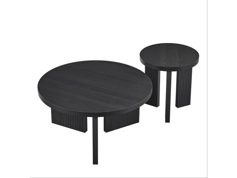  Tables basses rondes lot de 2 avec structure rainurée et plateau spacieux, style moderne, en mdf, noir  - Conforama A