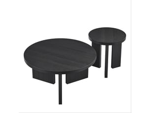 Tables basses rondes lot de 2 avec structure rainurée et plateau spacieux, style moderne, en mdf, noir