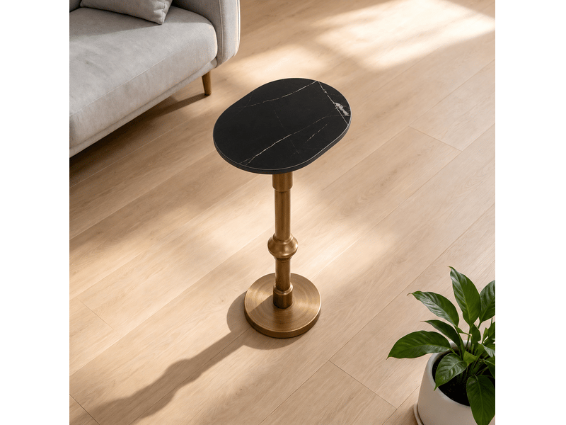  Table d'appoint plateau ovale réglable en hauteur 30x25x95 cm, pour salon, meuble de salon, pratique, en métal, noir  - Conforama E