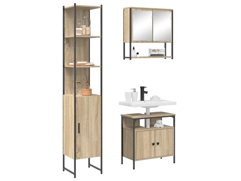  Ensemble de mobilier de salle de bain 3 pc chêne sonoma cf64371  - Conforama C