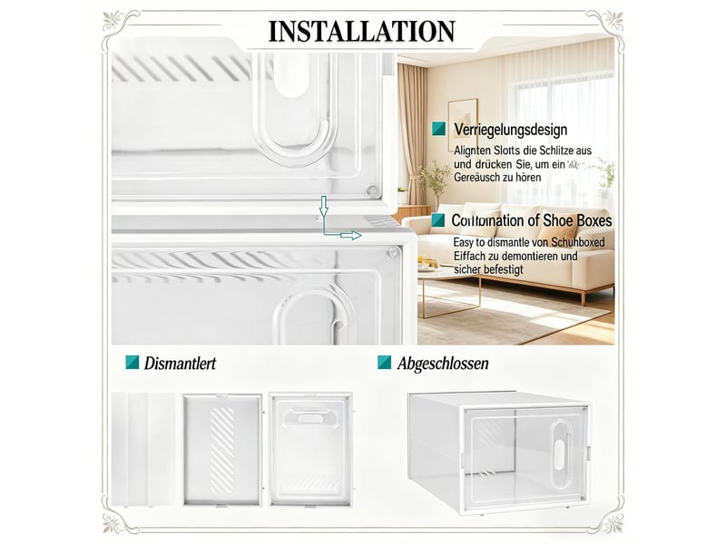 Meuble de rangement avec 18 boîtes empilables pour chaussures en plastique 25×35,5×18,5 cm transparent et blanc - Conforama C