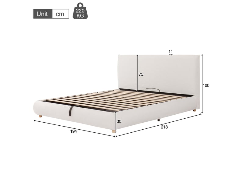  Lit coffre adulte 180x200 cm – blanc bouclé – rangement hydraulique, sommier inclus, sans matelas  - Conforama C