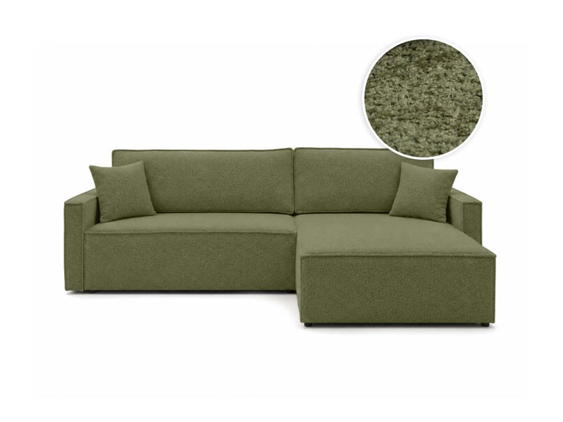  Farah - canapé d'angle max réversible et convertible 5 places accoudoirs slim en tissu bouclettes texturées  - Conforama A