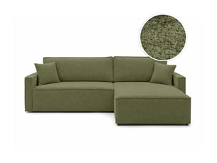 Canapé d'angle réversible convertible LOUNGITUDE FARAH 5 places Tissu bouclette Vert kaki