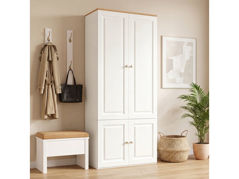 Armoire penderie 90x50x200cm,meuble de rangement avec tringles et 4 étagères,portes battantes,blanc ABC - Conforama B