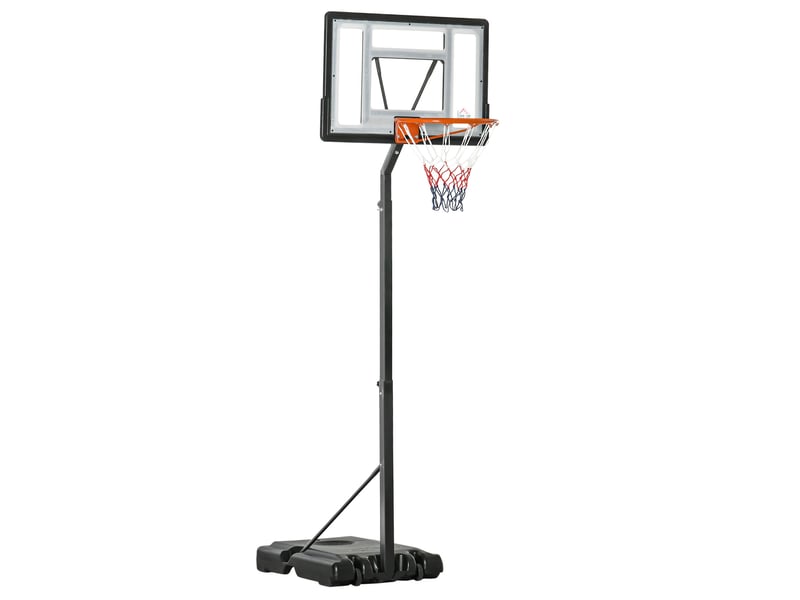 Panier de basket réglable 90x60x260-310 cm – noir – roulettes et base lestable pour extérieur mobile