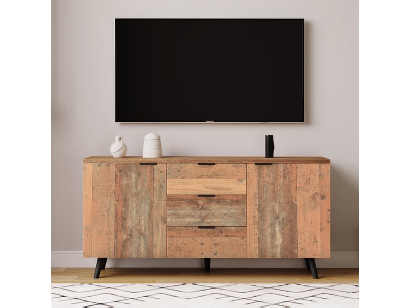 Buffet vintage marron 140 cm meuble tv avec 3 tiroirs et étagères réglables - Conforama D