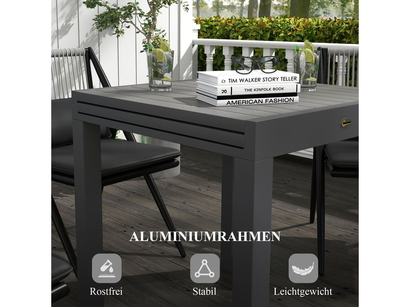 Table à manger 81162 x 80 x 75 cm structure extensible table repas 6 places aluminium finition grise charge jusqu’à 70 kg - Conforama C