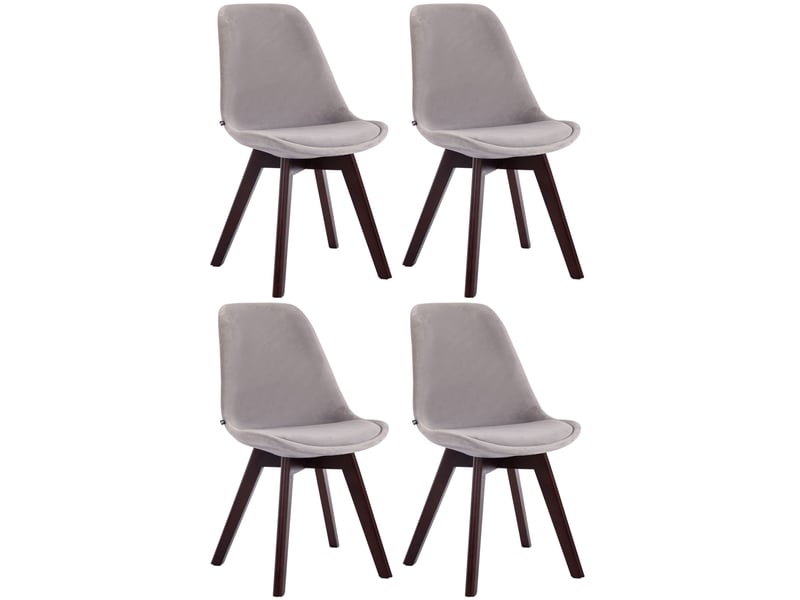 Lot de 4 chaises de salle à manger design scandinave en velours gris et piètement à 4 pieds en bois foncé 10_0008657 - Conforama A