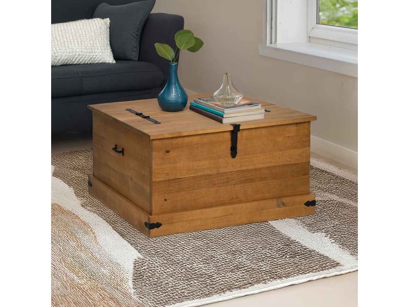  Coffre de rangement, boîte de rangement de rangement halden 91x91x47 cm bois massif pin  - Conforama B