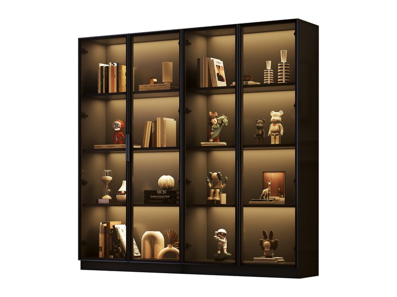  Vitrine avec led par application, 4 portes et étagères mobiles, meuble haut pratique pour salon ou salle de bain.  - Conforama C