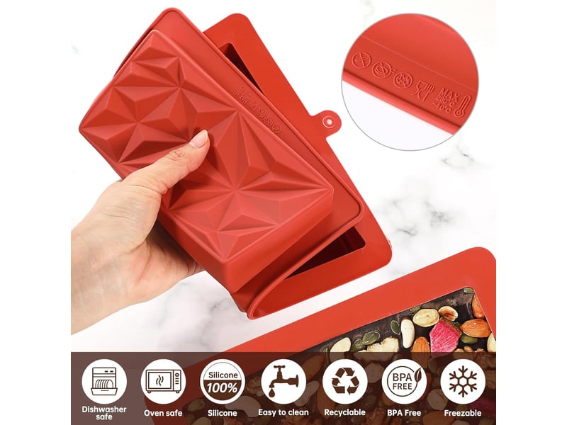 Lot de 2 moules à chocolat en silicone, moules profonds 2 en 1, moules rectangulaires, de qualité alimentaire, résistants aux hautes températures - Conforama C