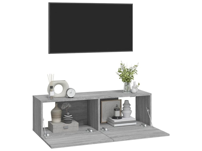  Meubles tv - banc tv - meuble de rangement muraux 2pcs sonoma gris 100x30x30 cm bois ingénierie  - Conforama D