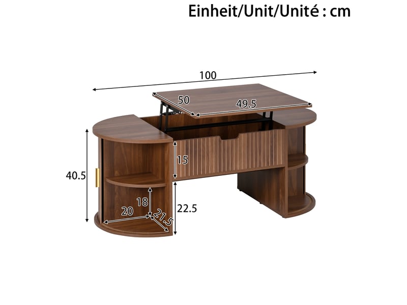 Ensemble salon 3 pièces noyer avec table basse relevable, meuble tv et buffet - Conforama D