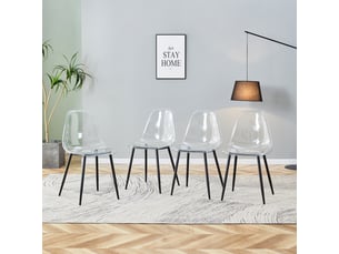 Lot de 4 chaises transparentes de salle à manger avec pieds en métal noir, assise 47 cm