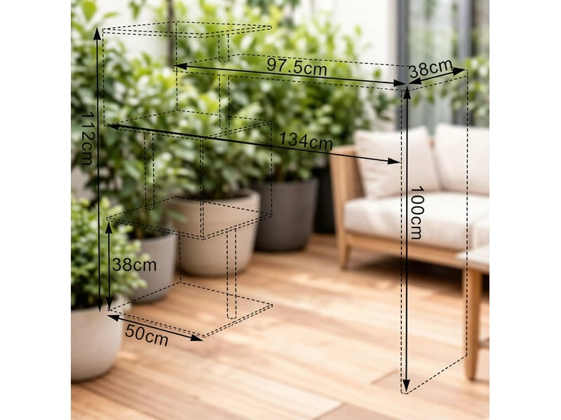 Table de bar avec 3 étagères réversibles, plateau mdf et pieds métal, pour cuisine ou séjour, blanc, 97,5 × 38 × 100 cm - Conforama E