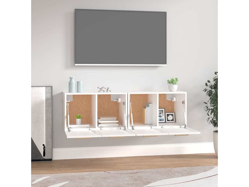  Armoires murales 2 pcs, meuble de rangement salon blanc 60x36,5x35 cm bois d'ingénierie  - Conforama C