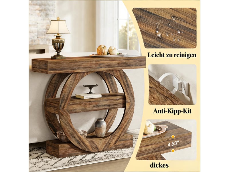  Console d'entrée avec 3 niveaux en bois marron rustique 105x30x85 cm  - Conforama D