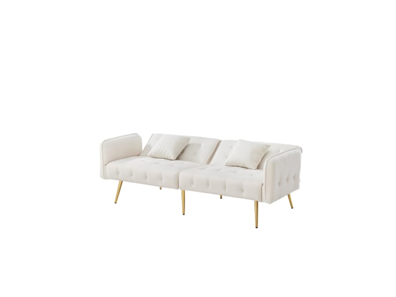 Canapé-lit 2 places 215x81.5 cm, dossier et accoudoirs réglables, velours blanc ancien - Conforama A
